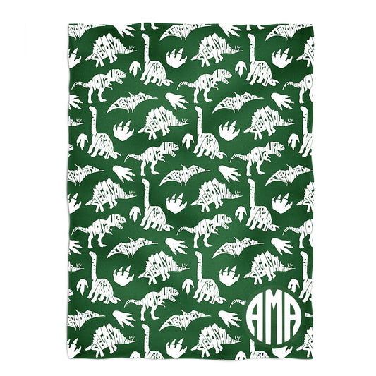 Dinosaurs Print Monogram Green Plush Minky Throw