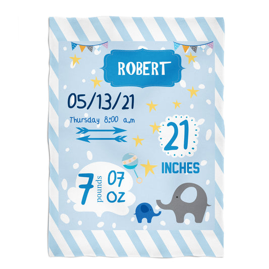 Personalized of Date Time of Birth Weight and Size of The Baby Light Blue Plush Minky Throw