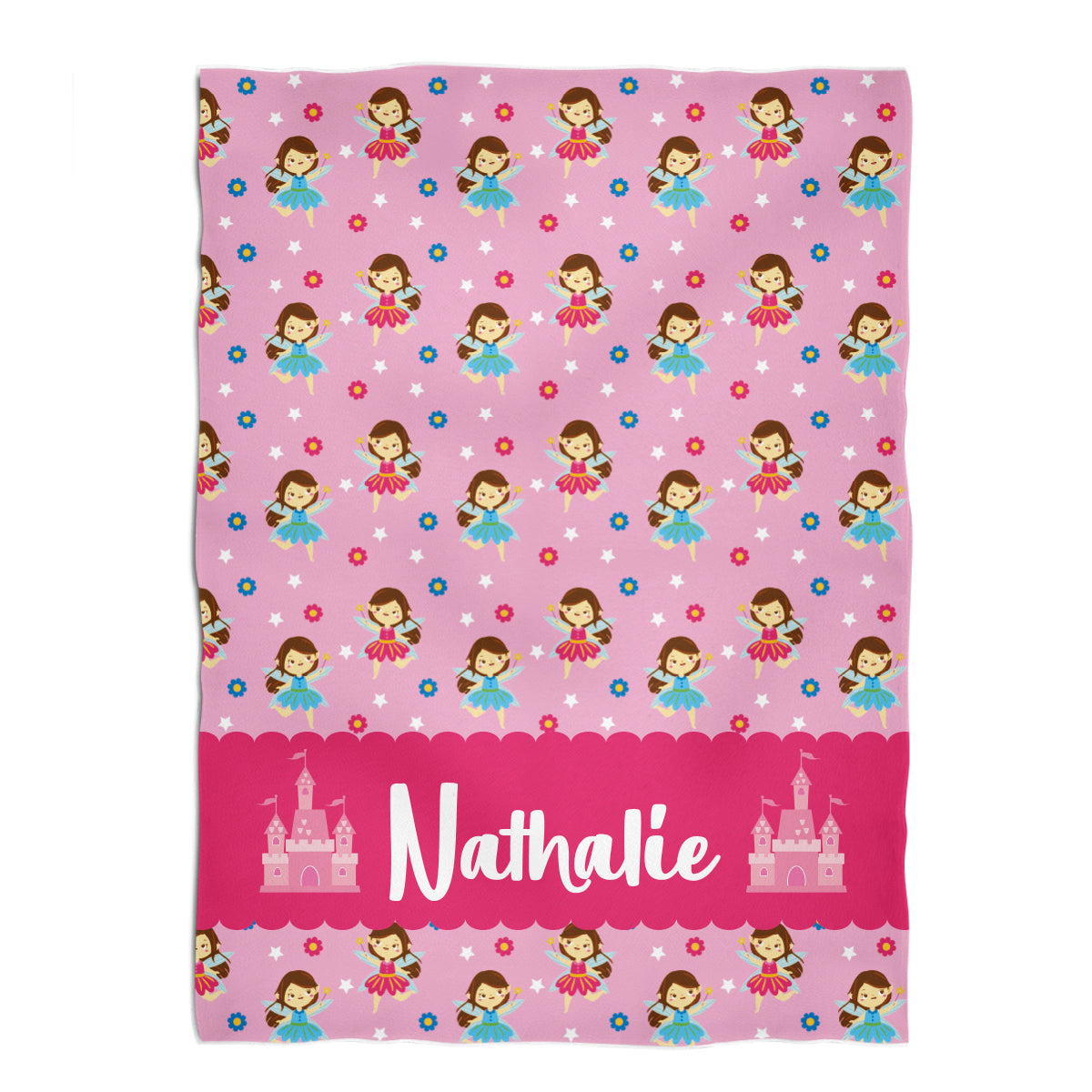 Fairy Princess Flowers Personalized Name Pink Fleece Blanket 40 x 58""