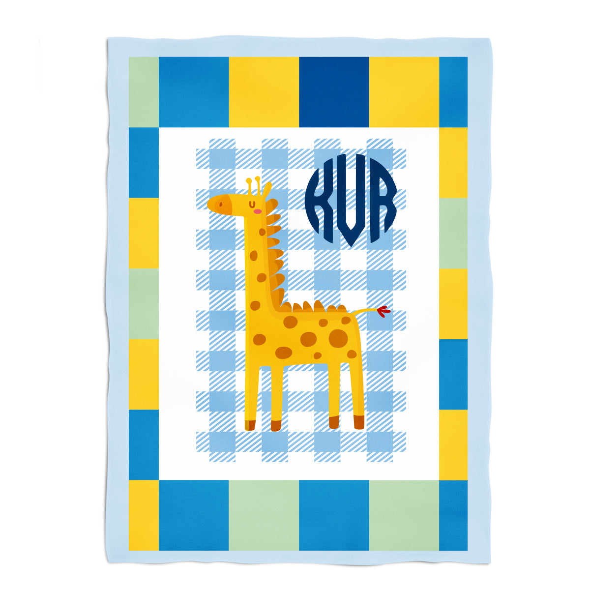 Giraffe Personalized Monogram Light Blue Minky Throw