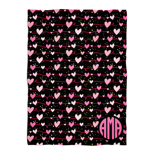 Hearts Print Monogram Minky Blanket