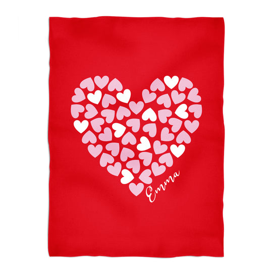 Hearts Personalized Name Red Plush Minky Throw