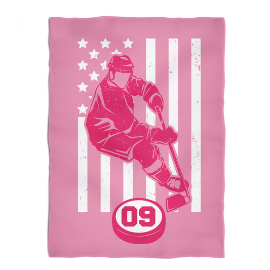 Hockey Player Personalized Number Pink Minky Throw