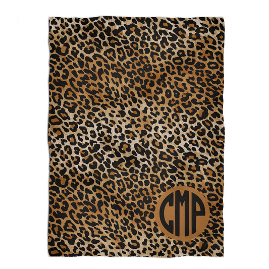 Leopard Print Personalized Monogram Brown Minky Throw Blanket