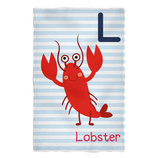 Lobster Personalized Initial Name Light Blue Stripes Plush Minky Throw