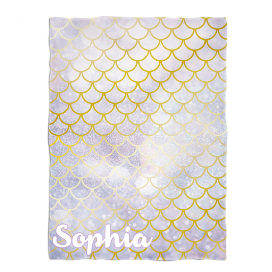 Mermaid Personalized Name Purple and Gold Degrade Plush Minky Throw