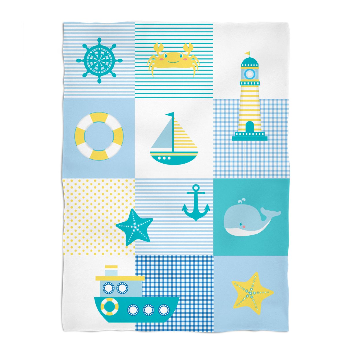 Nautical and Whale Blue and Green Plush Minky Throw