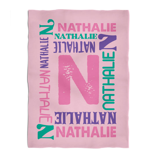 Personalized Initial and Name Pink Minky Throw