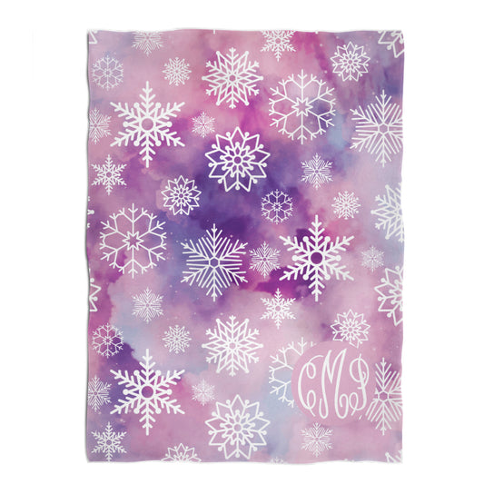 Snowflakes Galaxy Print Personalized Monogram Pink and Purple Plush Minky Throw Blanket