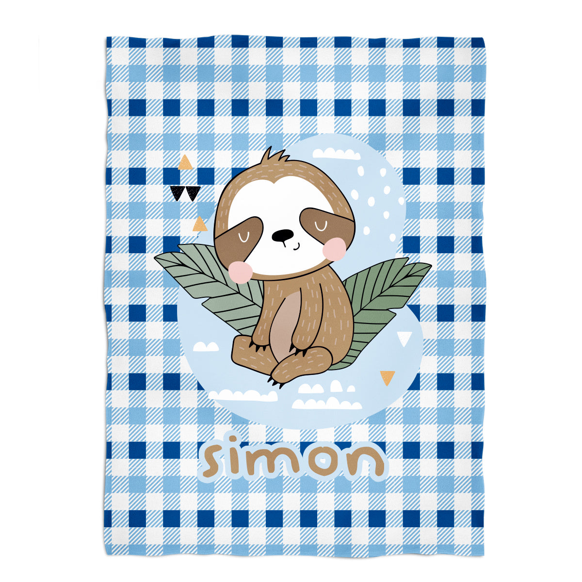 Sloth Personalized Name Blue and White Minky Throw