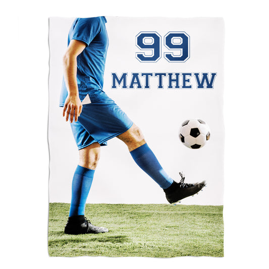 Soccer Player Personalized Name and Number White Plush Minky Throw