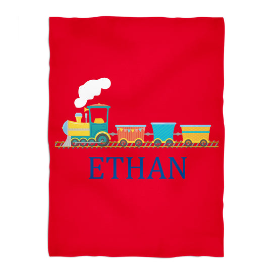 Train Personalized Name Red Plush Minky Throw