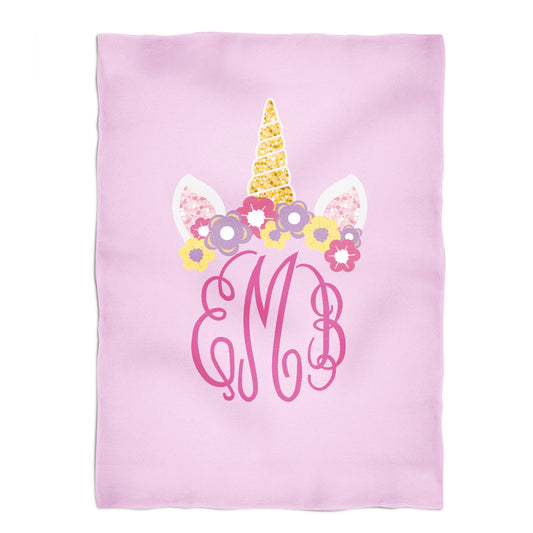 Unicorn Crown Personalized Monogram Pink Fleece Blanket