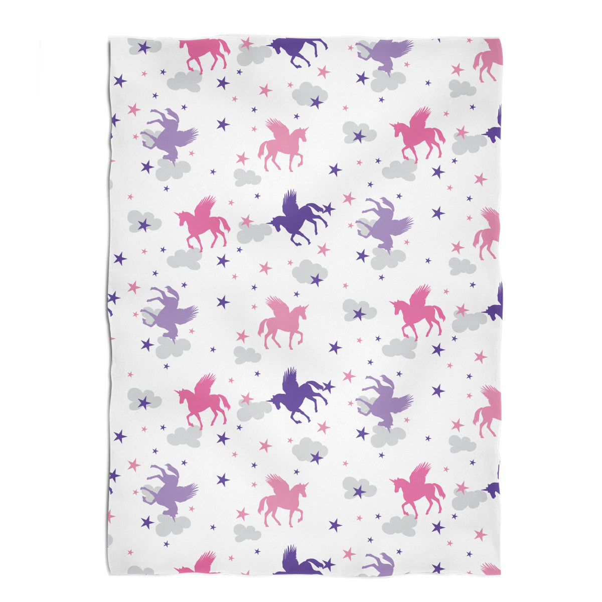 Unicorn Clouds Stars White Purple and Pink Fleece Blanket 40 x 58""