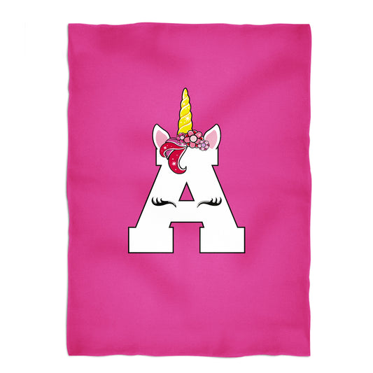 Unicorn Personalized Initial Name Pink Plush Minky Throw
