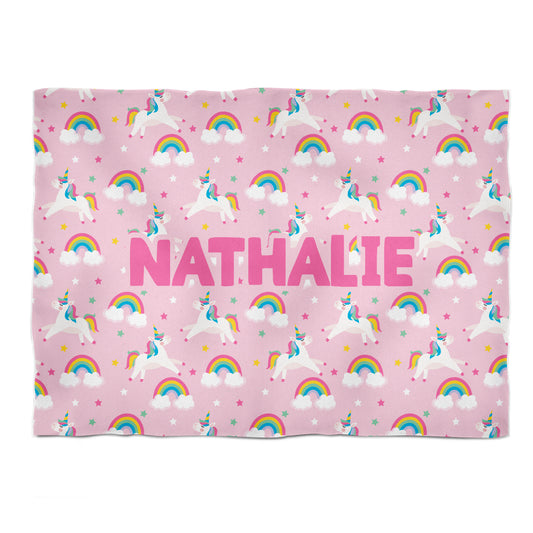 Unicorn Print Personalized Name Pink Minky Throw Blanket