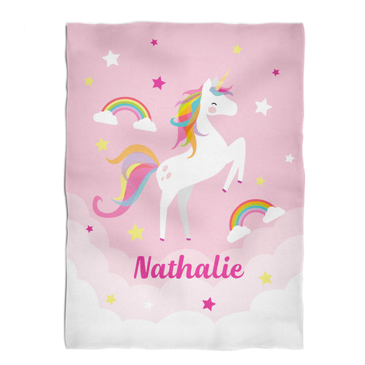 Unicorn Personalized Name Pink and White Degrade Minky Throw Blanket
