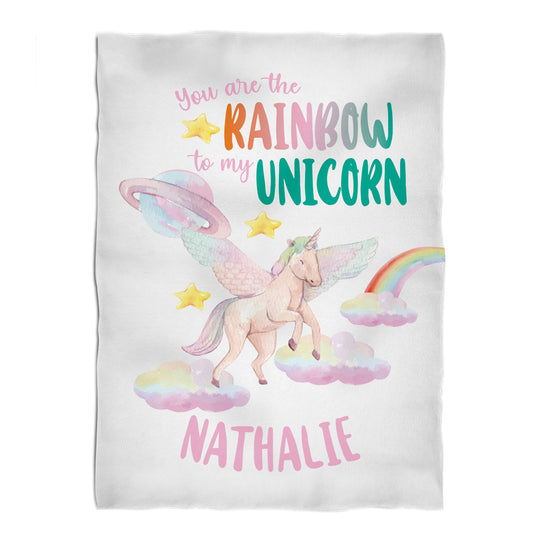 You Are The Rainbow Personalized Name White Minky Throw
