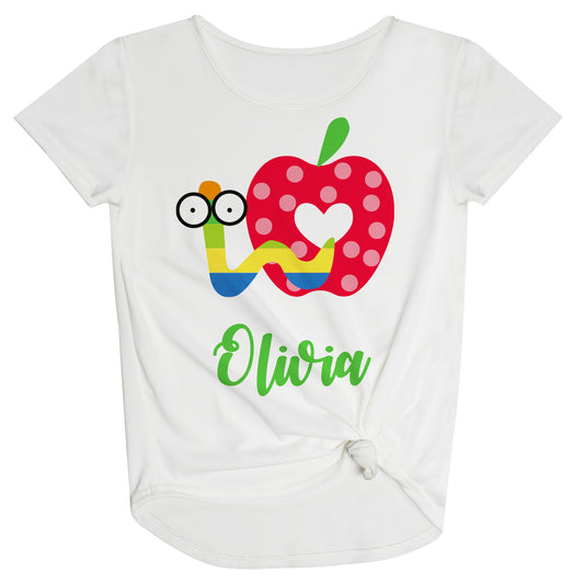 Apple Back To School Personalized Name White Knot Top
