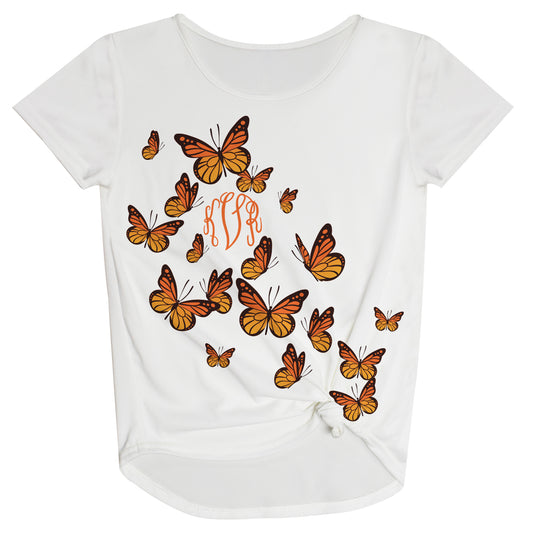 Butterflies Personalized Monogram White Knot Top