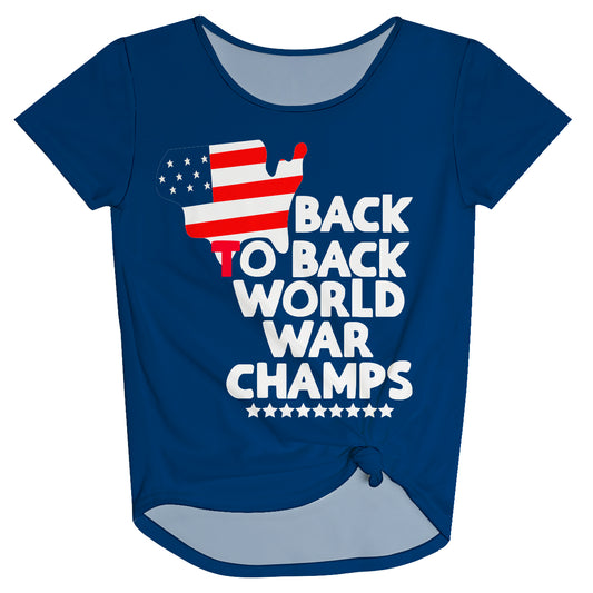 Back To Back World War Champs Navy Knot Top
