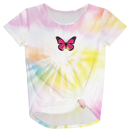Butterfly Pink and Yellow Tie Dye Knot Top