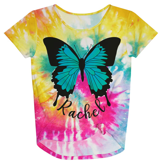 Butterfly Personalized Name Yellow and Pink Tie Dye Knot Top - Wimziy&Co.