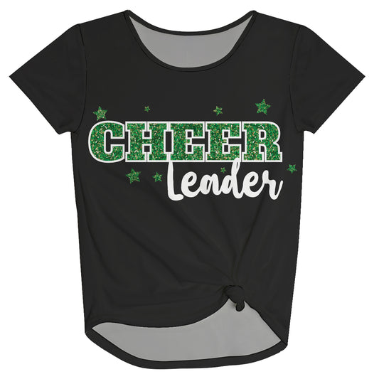 Cheerleader Glitter Black and Green Knot Top