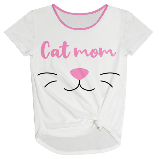 Cat Mom White and Pink Knot Top