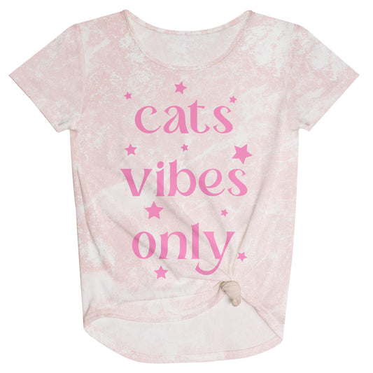 Cats Vibes Only Pink and White Watercolor Knot Top