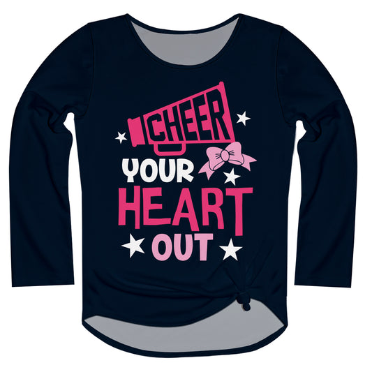Cheer Your Heart Out Navy Long Sleeve Knot Top