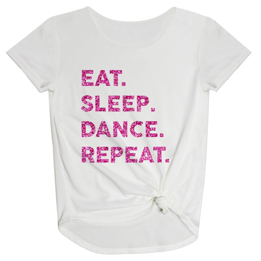 Eat Sleep Dance Repit  White And Pink Glitter Knot Top