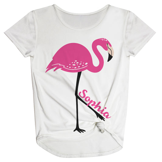 Flamingo Personalized Name White Knot Top
