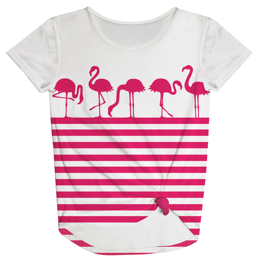 Flamingos Stripes White Pink Knot Top