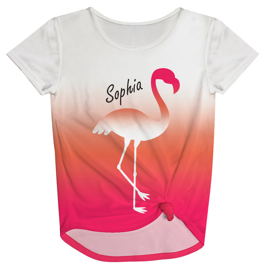 Flamingo Personalized Name White and Pink Degrade Knot Top