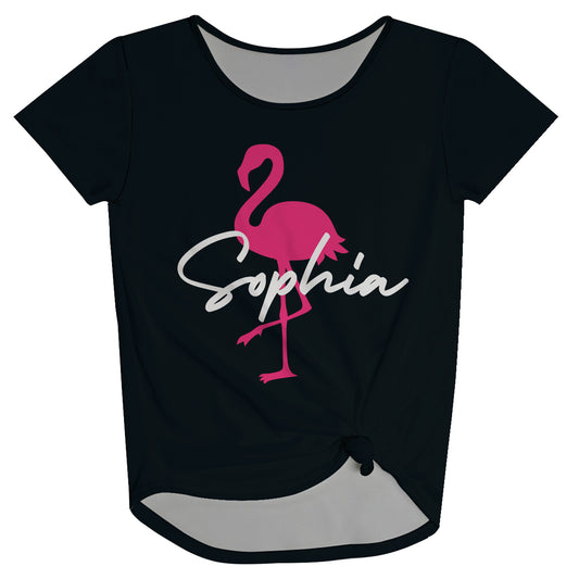 Flamingo Personalized Name Black Knot Top