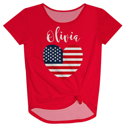 Heart Usa Flag Name Red Knot Top