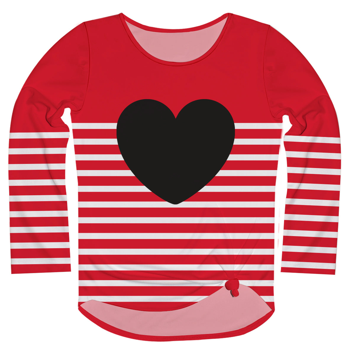 Heart Stripes Red and White Long Sleeve Knot Top