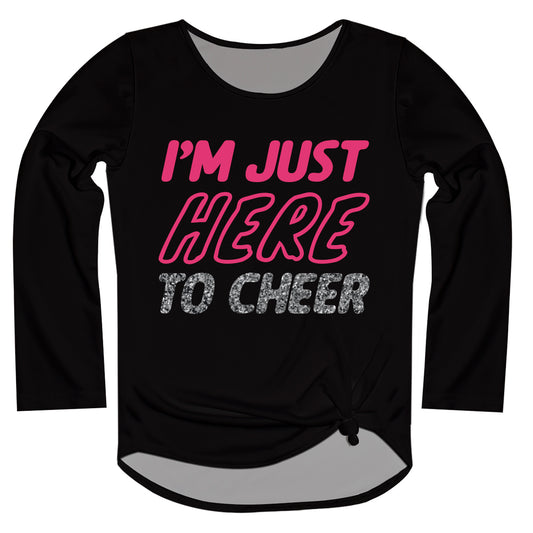 Im Just Here To Cheer Black Long Sleeve Knot Top