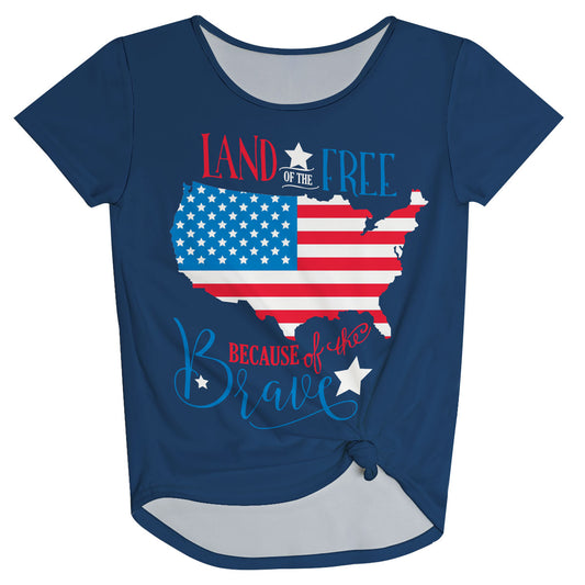 Land Of The Free Because Of The Brave Navy Knot Top