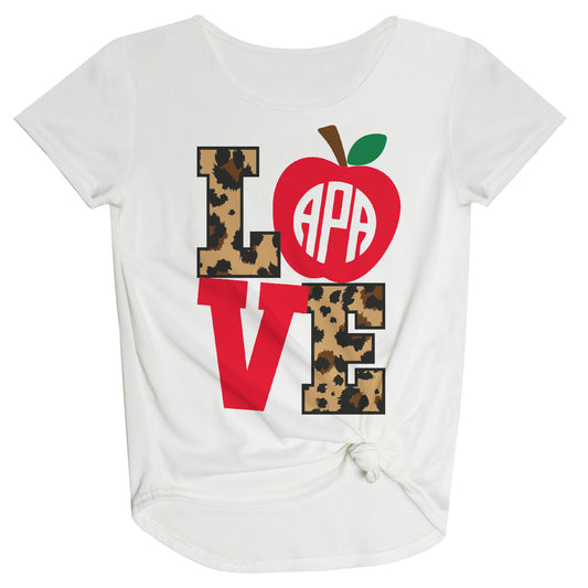 Love Apple Personalized Monogram White Knot Top