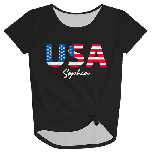 USA Print Personalized Name Black Knot Top