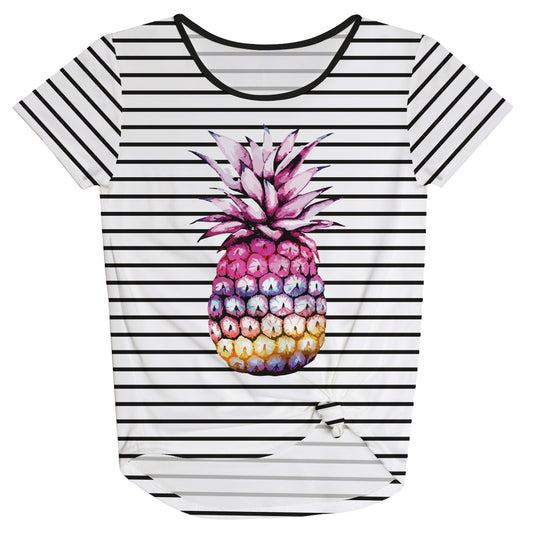 Pineapple Black and White Stripes Knot Top