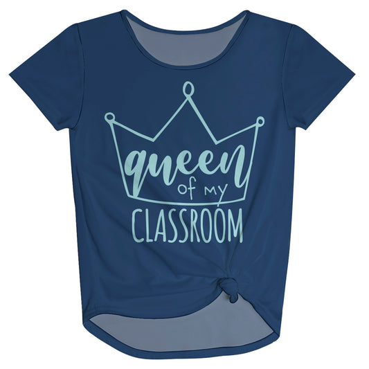 Queen Of My Classroom Navy Short Sleeve Knot Top - Wimziy&Co.
