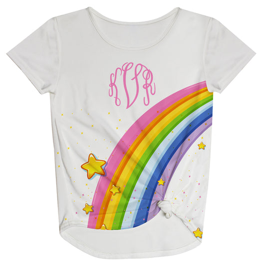 Rainbow Personalized Monogram White Knot Top - Wimziy&Co.
