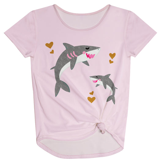 Baby and Mom Shark Light Pink Knot Top