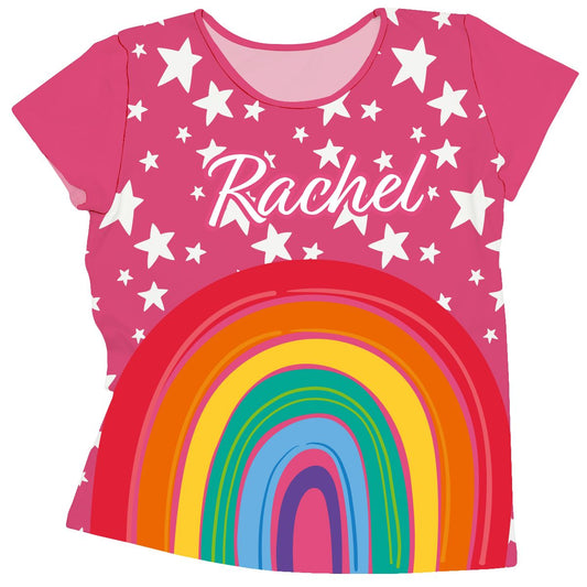 Stars and Rainbow Personalized Name Pink Kno Top - Wimziy&Co.