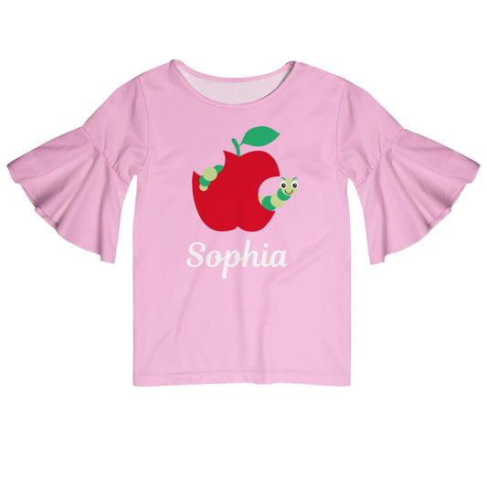 Apple Name Pink Short Sleeve Ruffle Top - Wimziy&Co.
