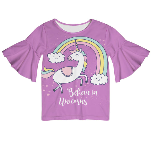 Believe In Unicorns Purple Short Sleeve Ruffle Top - Wimziy&Co.