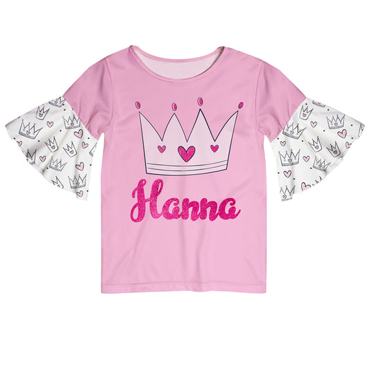 Crown Name Pink And White Short Sleeve Ruffle Top